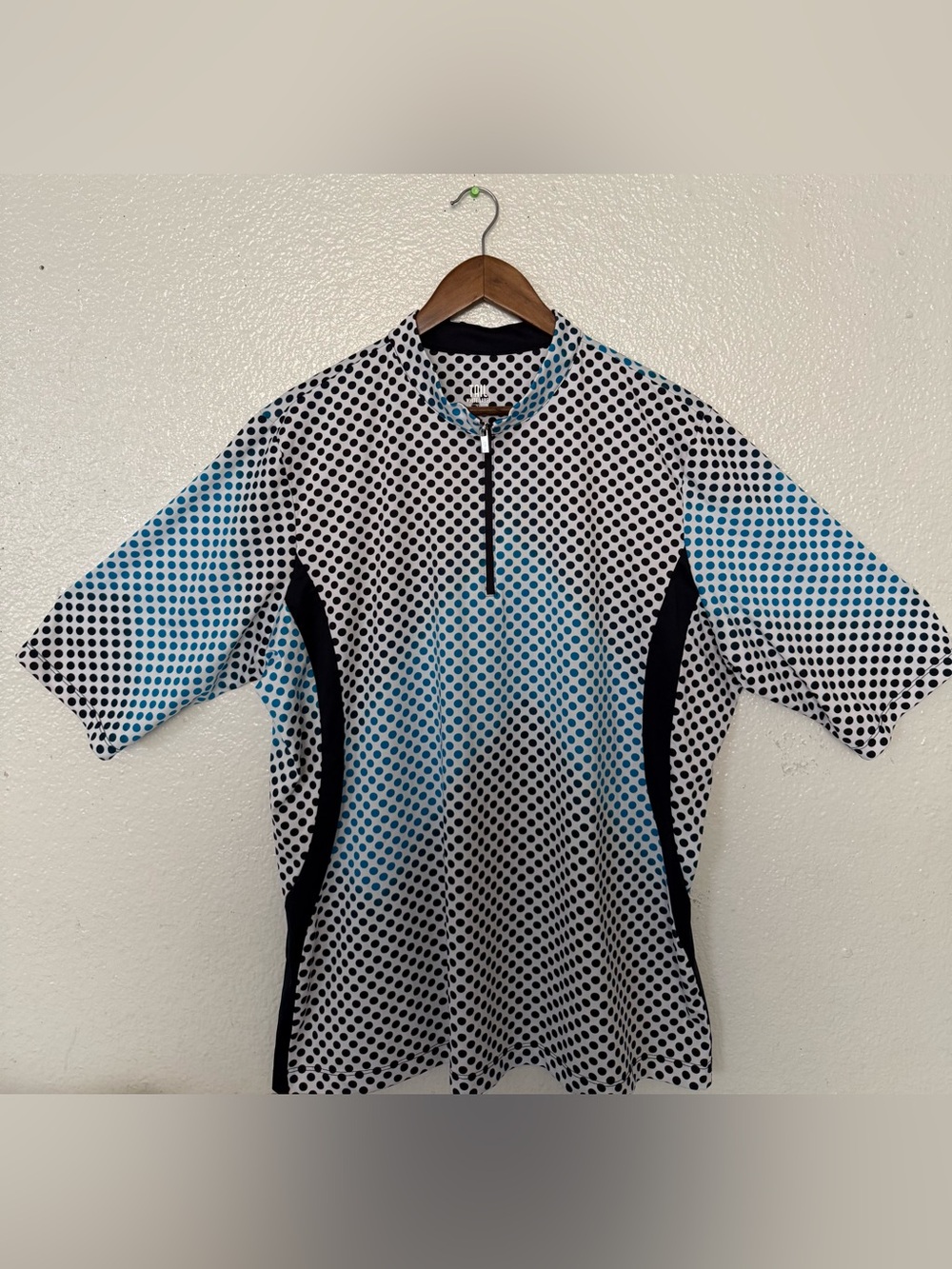 TAIL Women’s 3/4 Sleeve Tank Top in White, Black and Blue Dot Print size 2X